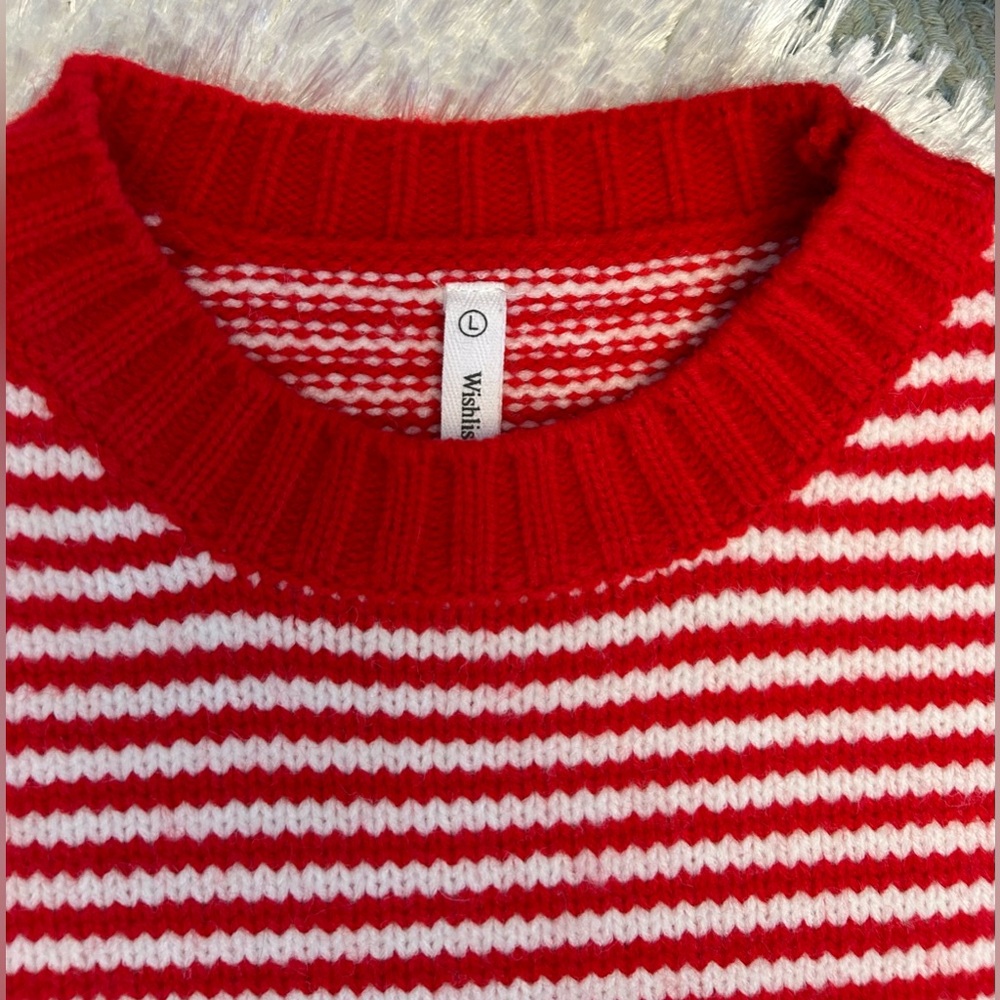 Super duper adorable red and white striped sweater! Size Large - Picture 2 of 12